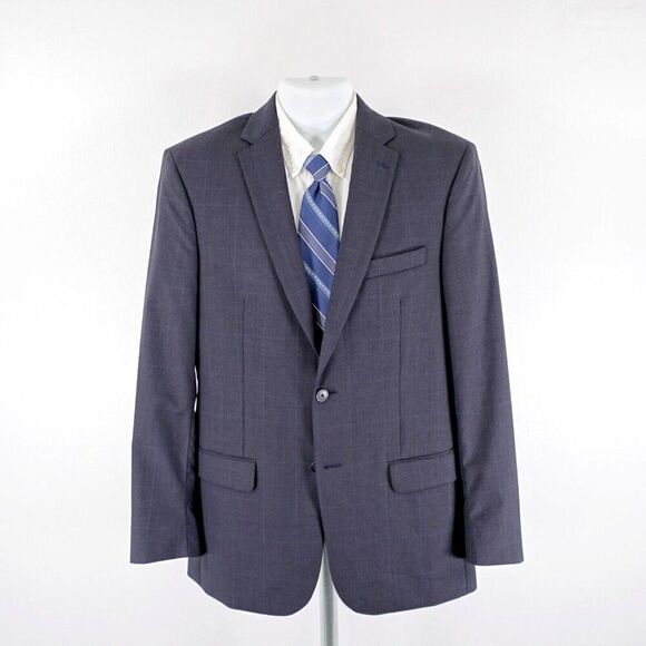 Joseph‎ Jos A Bank Wool Blue Gray Plaid Windowpane 2 Button Suit Jacket 38R - Picture 5 of 15